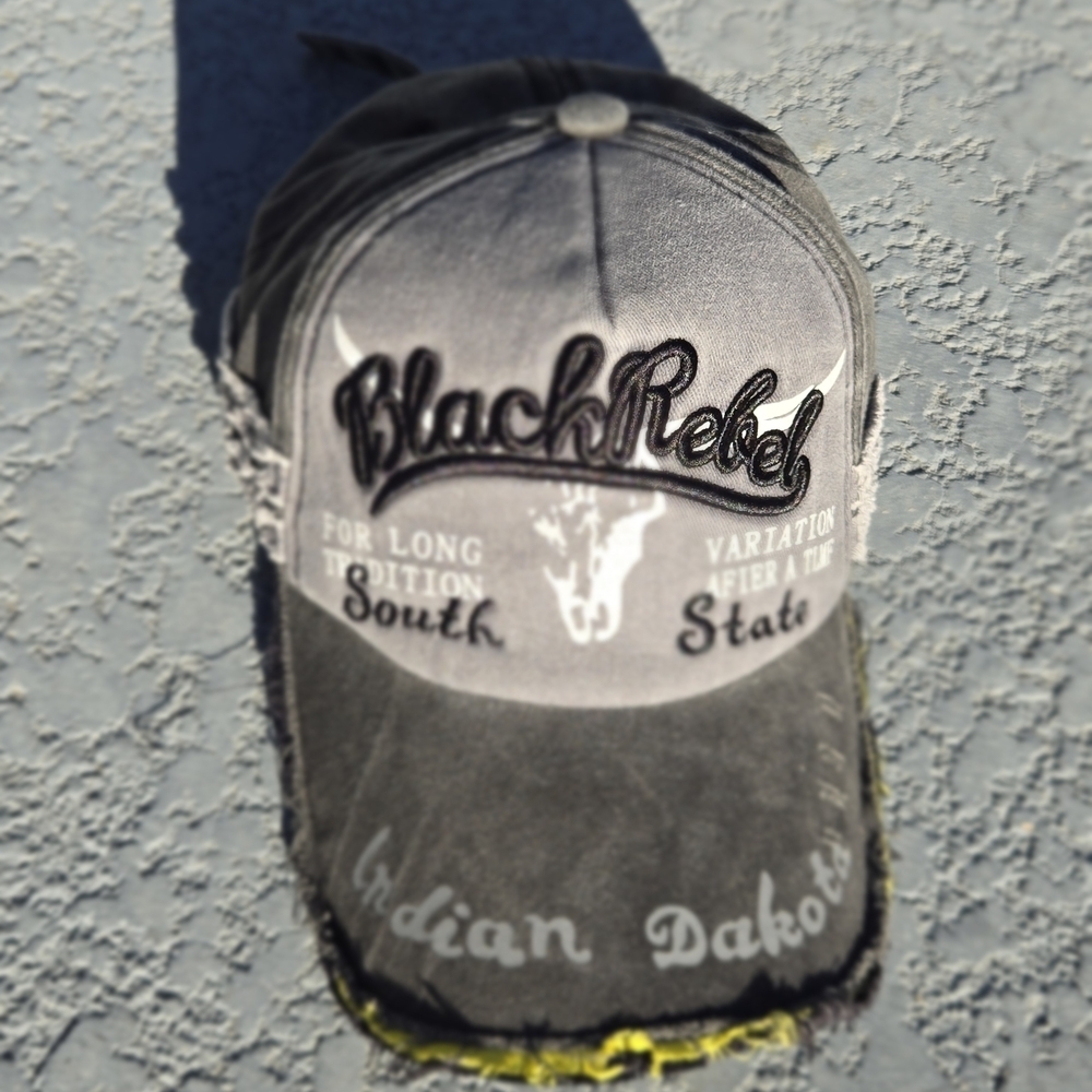 Black Rebel Embroidered Baseball Cap Hat Adjustable Distressed Cotton